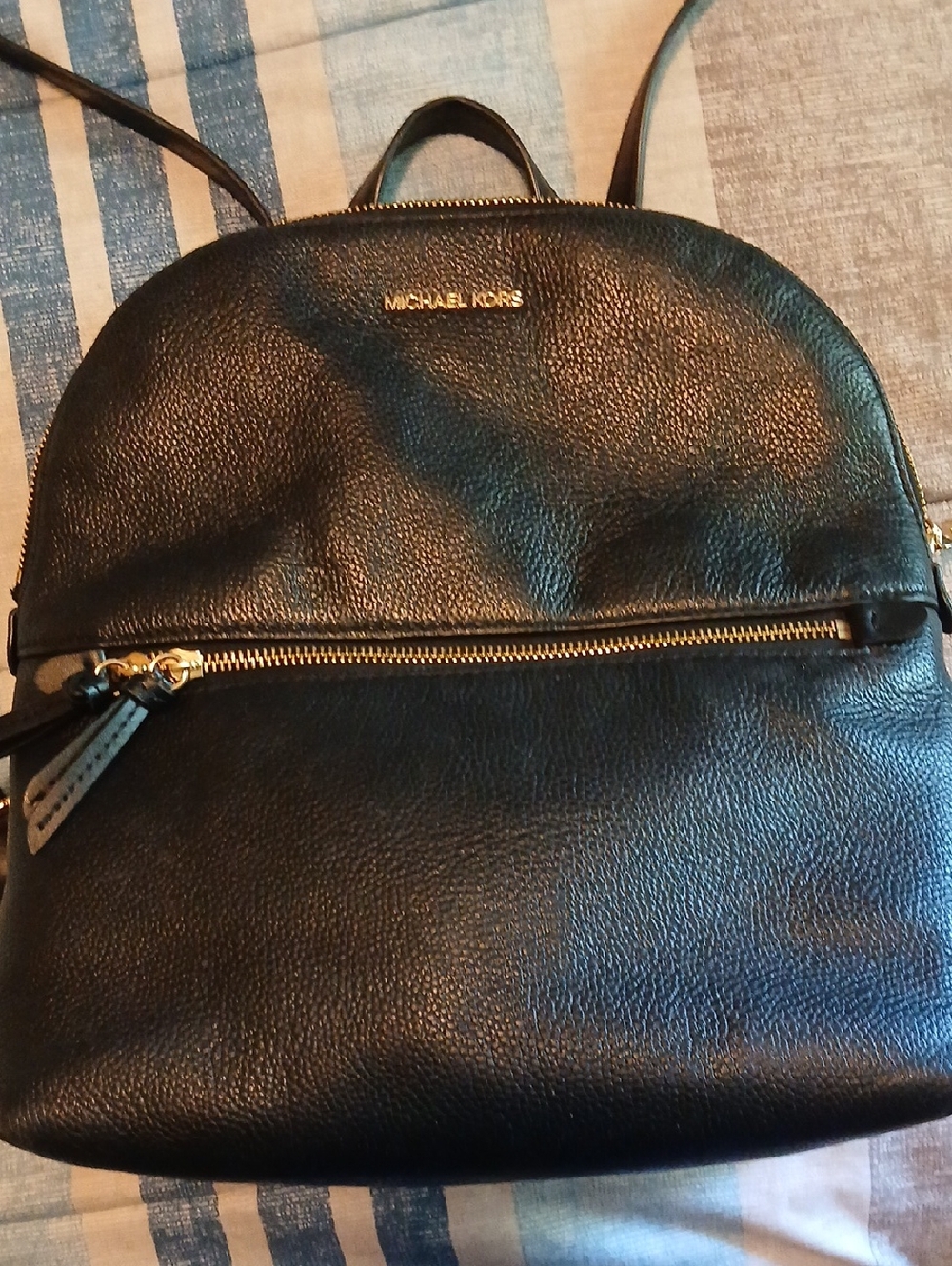Michael Kors Black Pebbled Leather Backpack with Gold Hardware